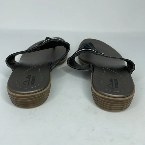 Clarks Sandals Women’s Lusine Lenox Black Leather Bow Metal Bling Size 8.5 M - Picture 5 of 8